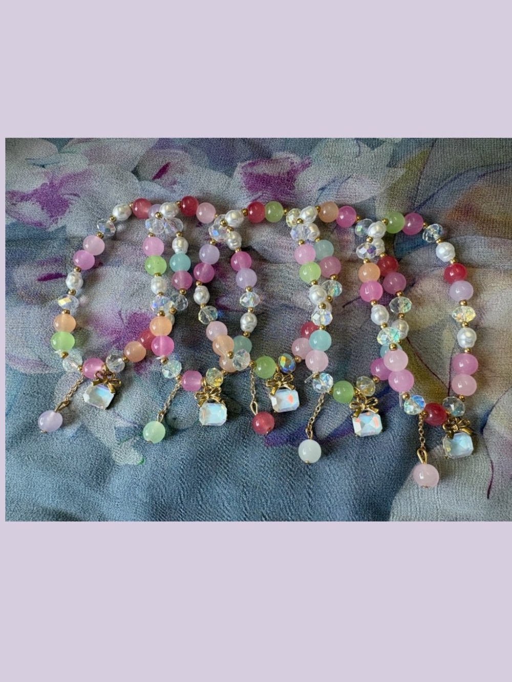 Multicolored Glass and Acrylic Beaded Bracelets in Goldtone Set of Three